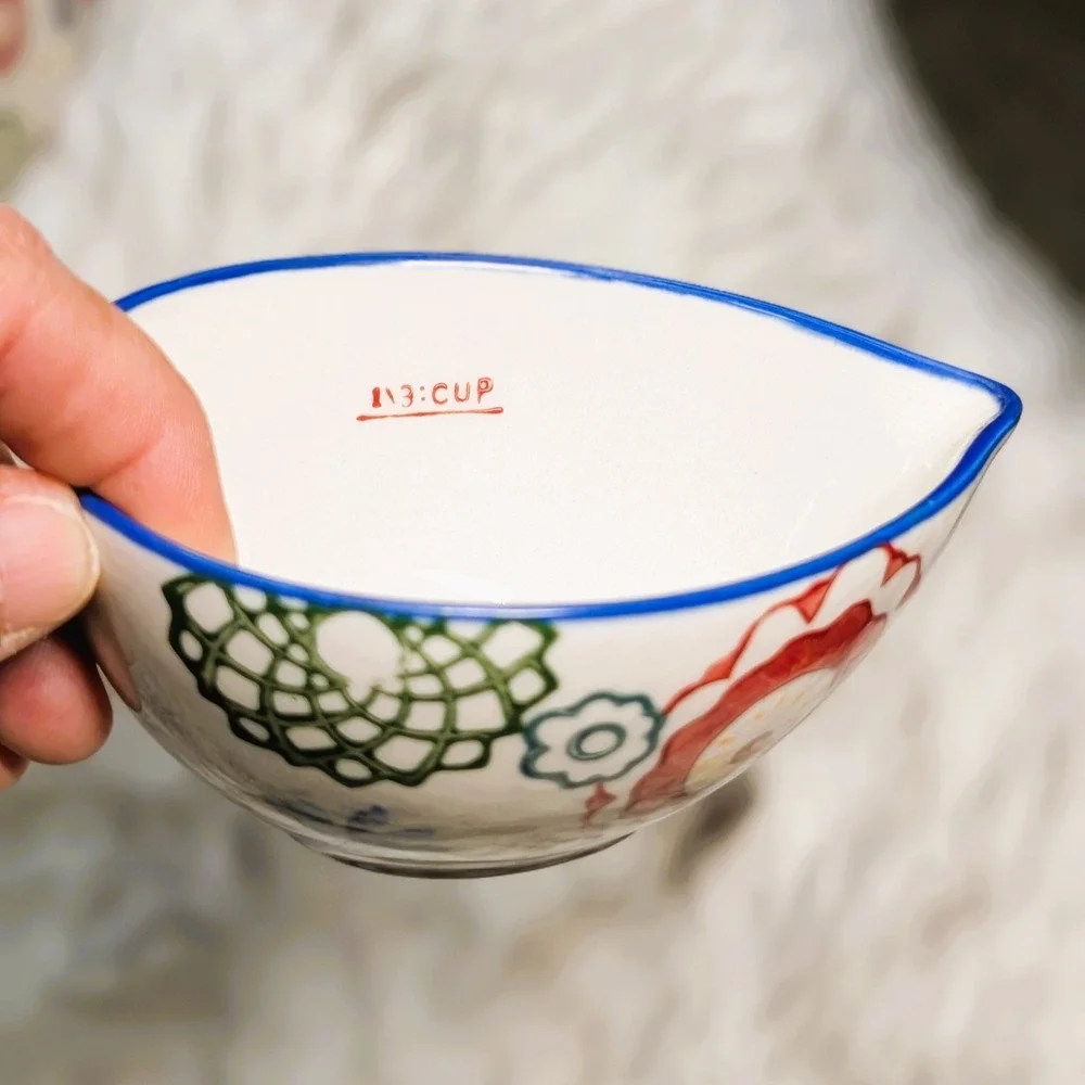 Pier 1 Imports Vibrant Floral Nesting Measuring Cups Stoneware 4 Piece Set